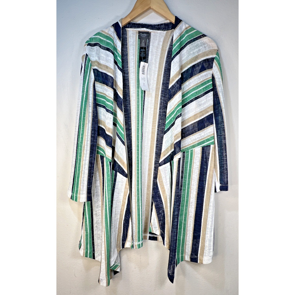 Chico's 2 chicos large Travelers Jacket Striped Cardigan Sweater Green NWT - Picture 3 of 11